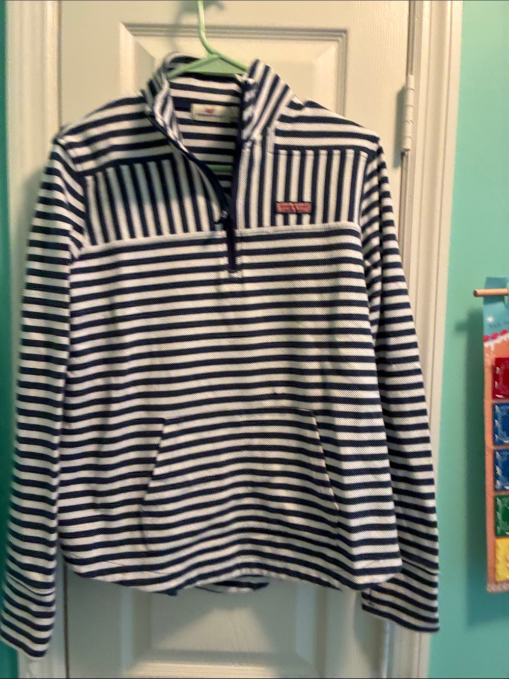 Vineyard Vines Navy and White Striped Quarter-Zip Pullover